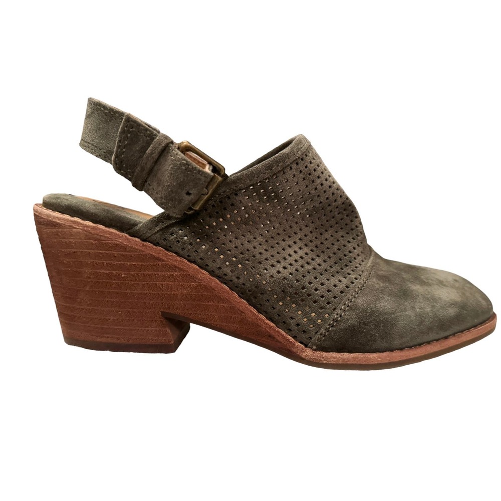 Sofft Olive Green Perforated Suede Slingback Heels